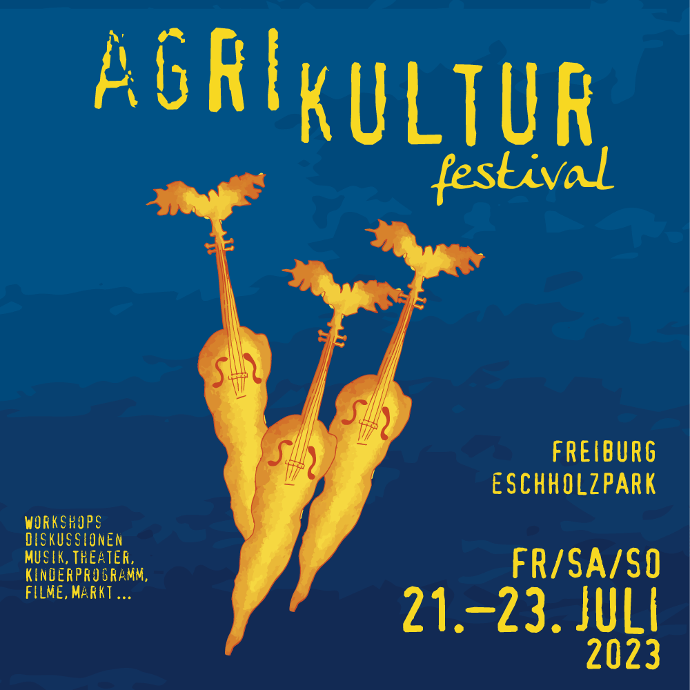 Agrikulturfestival: Illustration des Logos in Gelb/Orange auf dunkelblauen Hintergrund